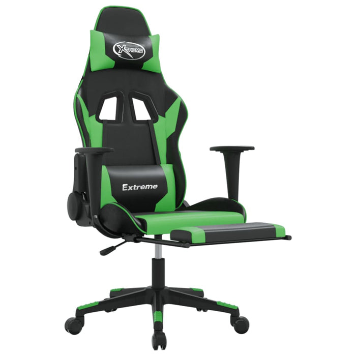 Scaun de gaming cu suport picioare negru/verde, piele ecologică - WALTI WALTI