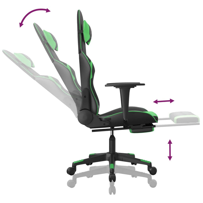 Scaun de gaming cu suport picioare negru/verde, piele ecologică - WALTI WALTI
