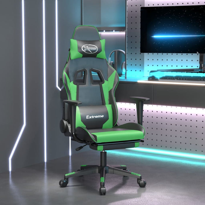Scaun de gaming cu suport picioare negru/verde, piele ecologică - WALTI WALTI