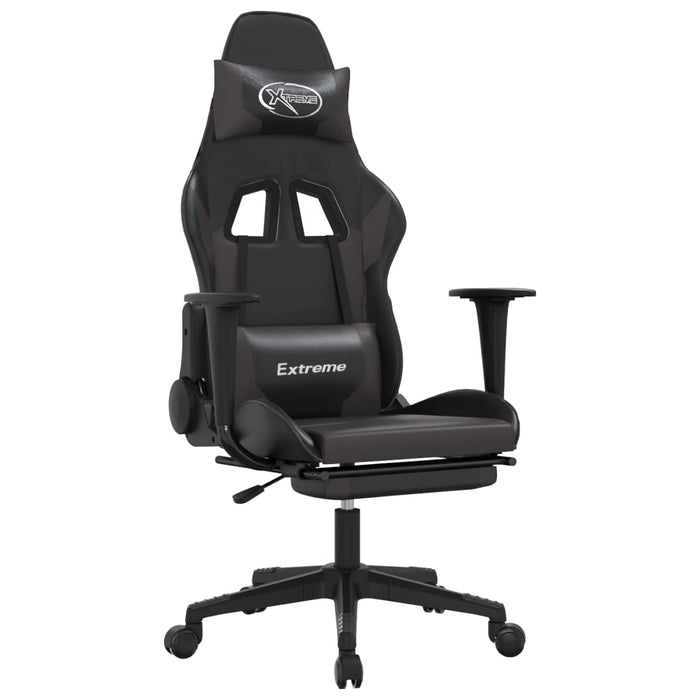 Scaun de gaming cu suport picioare, negru/gri, piele ecologică - WALTI WALTI
