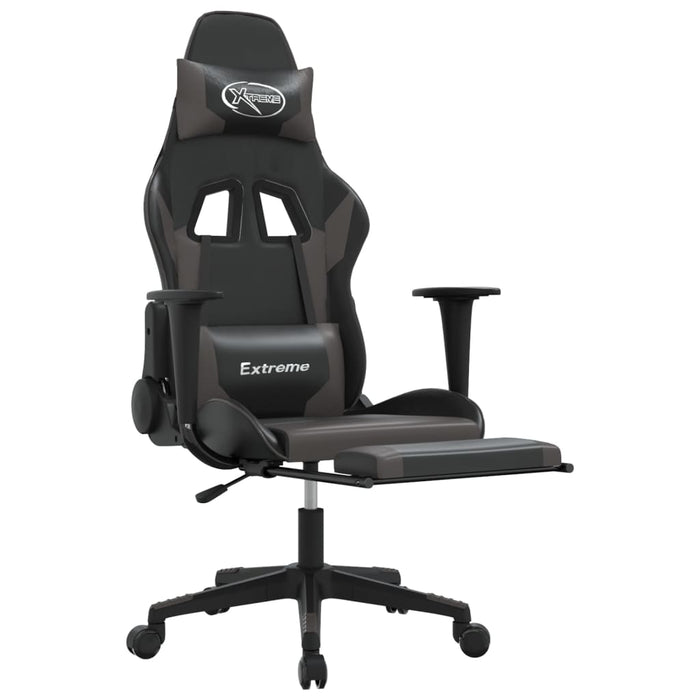 Scaun de gaming cu suport picioare, negru/gri, piele ecologică - WALTI WALTI