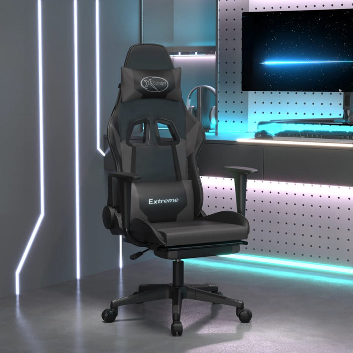 Scaun de gaming cu suport picioare, negru/gri, piele ecologică - WALTI WALTI