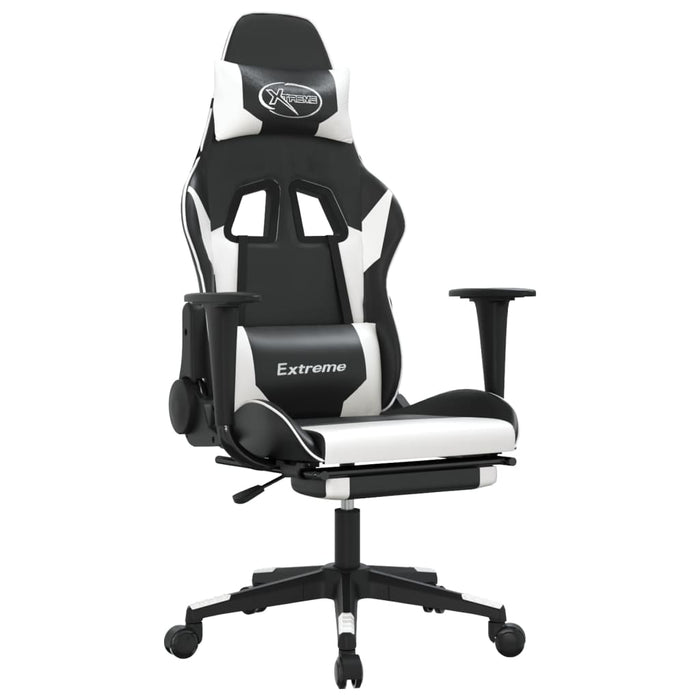 Scaun de gaming cu suport picioare, negru/alb, piele ecologică - WALTI WALTI
