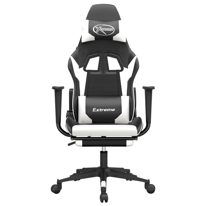 Scaun de gaming cu suport picioare, negru/alb, piele ecologică - WALTI WALTI