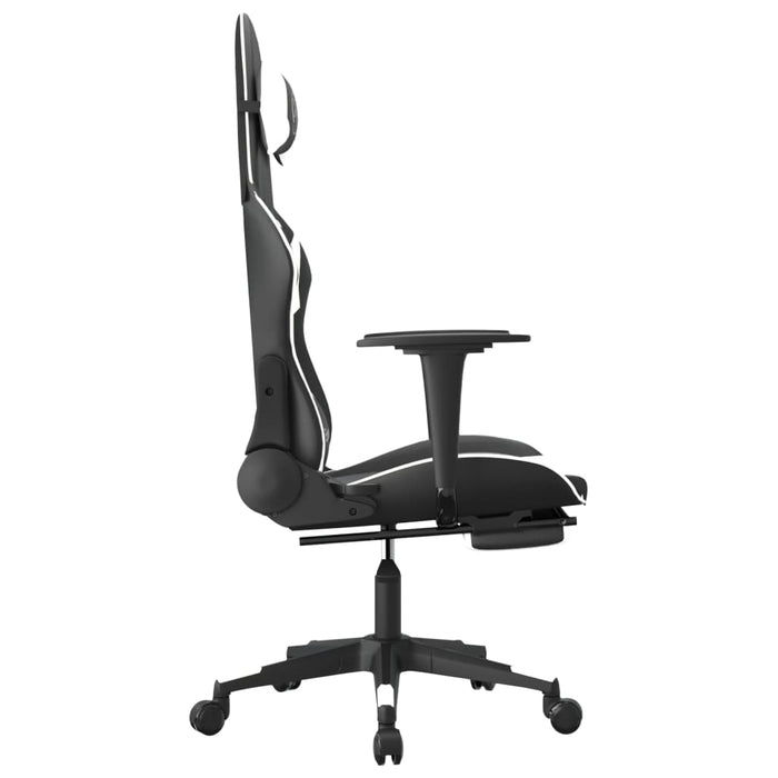 Scaun de gaming cu suport picioare, negru/alb, piele ecologică - WALTI WALTI