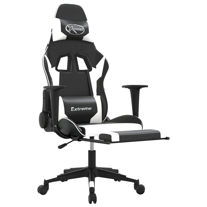 Scaun de gaming cu suport picioare, negru/alb, piele ecologică - WALTI WALTI