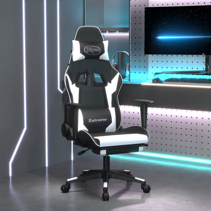 Scaun de gaming cu suport picioare, negru/alb, piele ecologică - WALTI WALTI