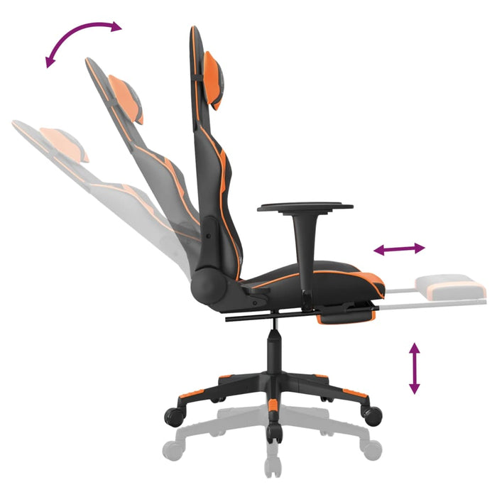 Scaun de gaming cu suport picioare, negru/oranj, piele eco - WALTI WALTI