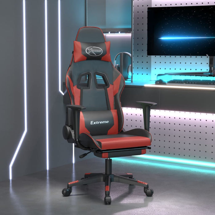 Scaun de gaming cu suport picioare, negru/roșu vin, piele eco - WALTI WALTI