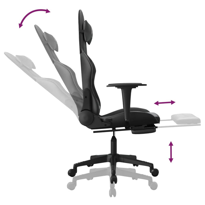 Scaun de gaming cu suport picioare, negru, piele ecologică - WALTI WALTI