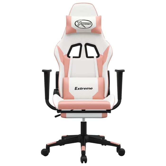Scaun de gaming cu suport picioare, alb/roz, piele ecologică - WALTI WALTI