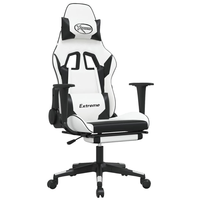 Scaun de gaming cu suport picioare, alb/negru, piele ecologică - WALTI WALTI