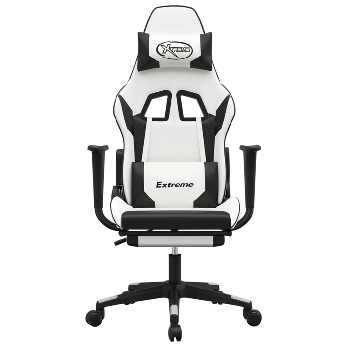 Scaun de gaming cu suport picioare, alb/negru, piele ecologică - WALTI WALTI