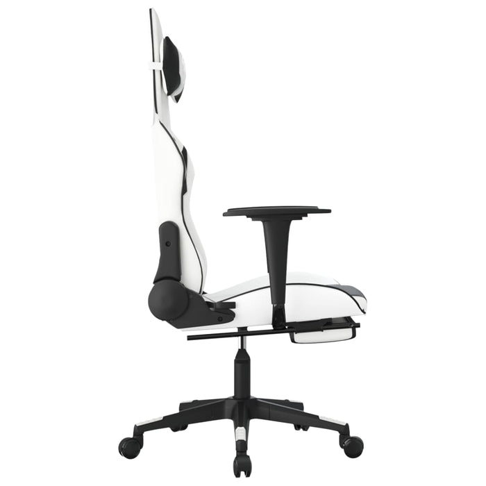 Scaun de gaming cu suport picioare, alb/negru, piele ecologică - WALTI WALTI