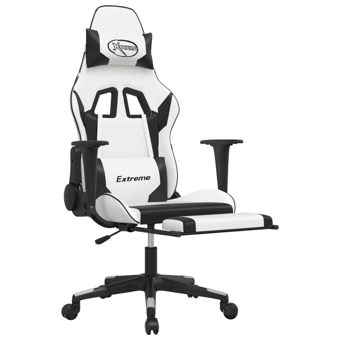 Scaun de gaming cu suport picioare, alb/negru, piele ecologică - WALTI WALTI