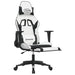 Scaun de gaming cu suport picioare, alb/negru, piele ecologică - WALTI WALTI