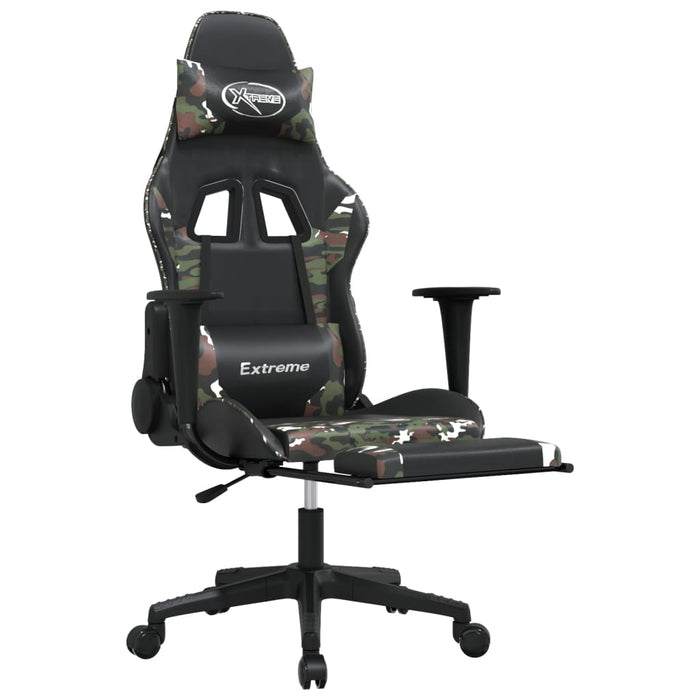 Scaun de gaming cu suport picioare, negru/camuflaj, piele eco - WALTI WALTI