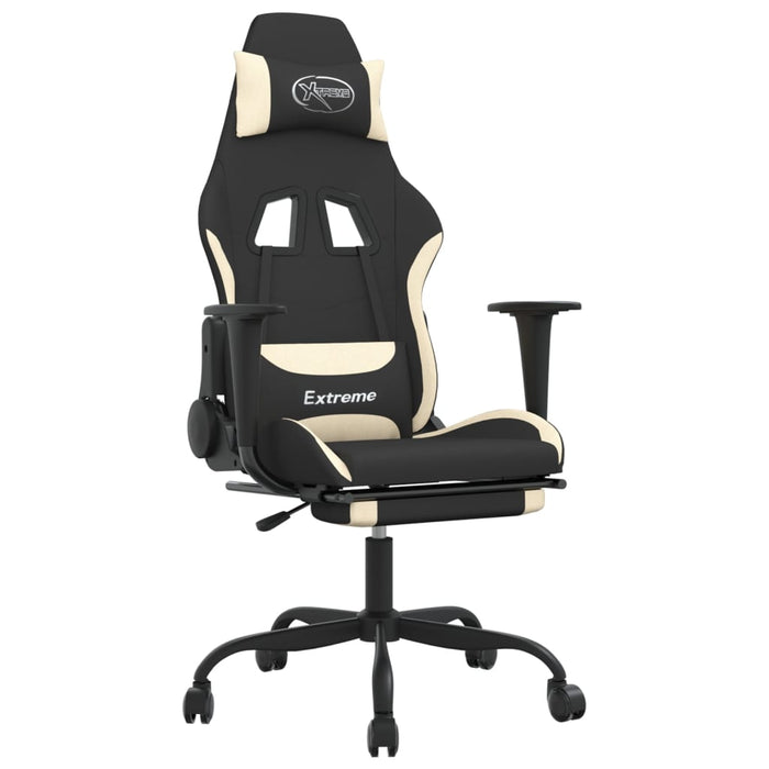 Scaun de gaming cu suport picioare, negru și crem, textil - WALTI WALTI