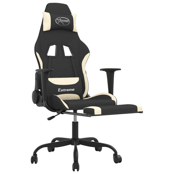 Scaun de gaming cu suport picioare, negru și crem, textil - WALTI WALTI