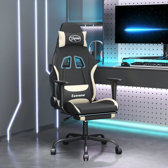 Scaun de gaming cu suport picioare, negru și crem, textil - WALTI WALTI