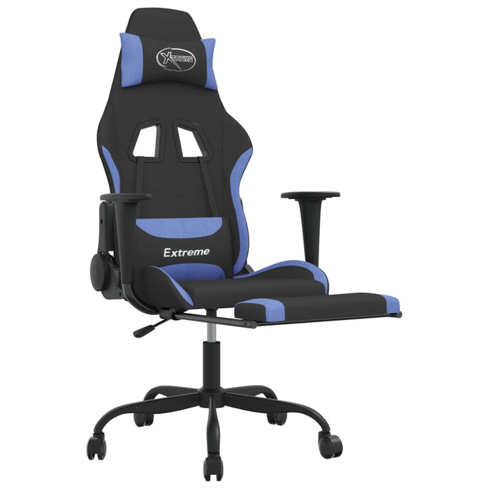 Scaun de gaming cu suport picioare, negru și albastru, textil - WALTI WALTI