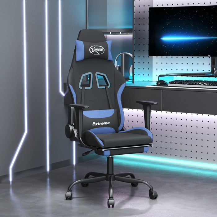 Scaun de gaming cu suport picioare, negru și albastru, textil - WALTI WALTI