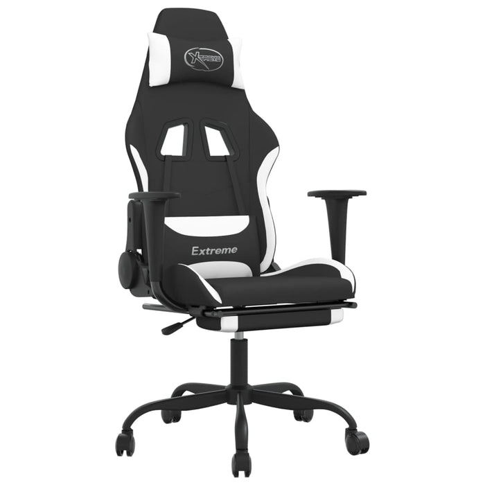 Scaun de gaming cu suport picioare, negru și alb, textil - WALTI WALTI