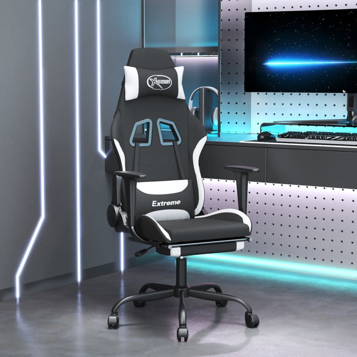 Scaun de gaming cu suport picioare, negru și alb, textil - WALTI WALTI