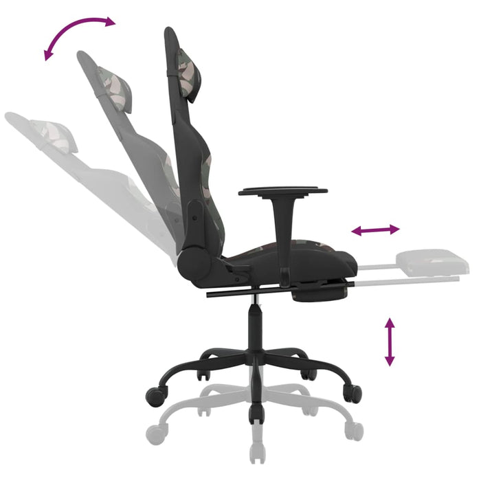 Scaun de gaming cu suport picioare, negru și camuflaj, textil - WALTI WALTI