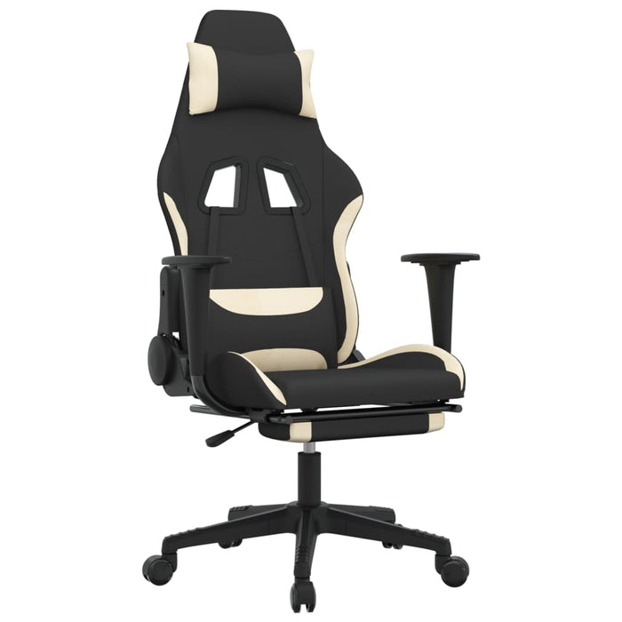 Scaun de gaming cu suport picioare, negru și crem, textil WALTI