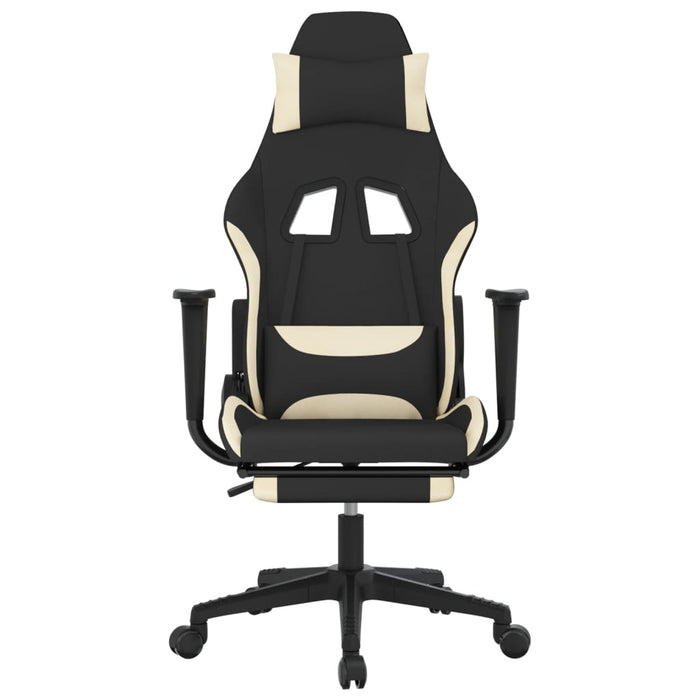 Scaun de gaming cu suport picioare, negru și crem, textil WALTI