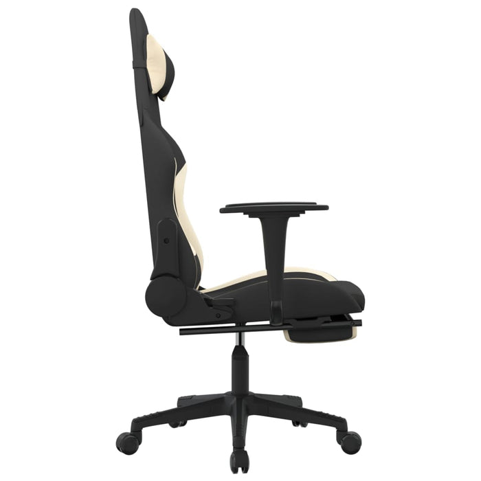 Scaun de gaming cu suport picioare, negru și crem, textil WALTI