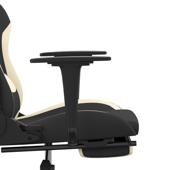 Scaun de gaming cu suport picioare, negru și crem, textil WALTI