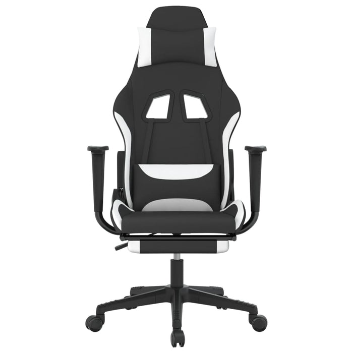 Scaun de gaming cu suport picioare, negru și alb, textil WALTI