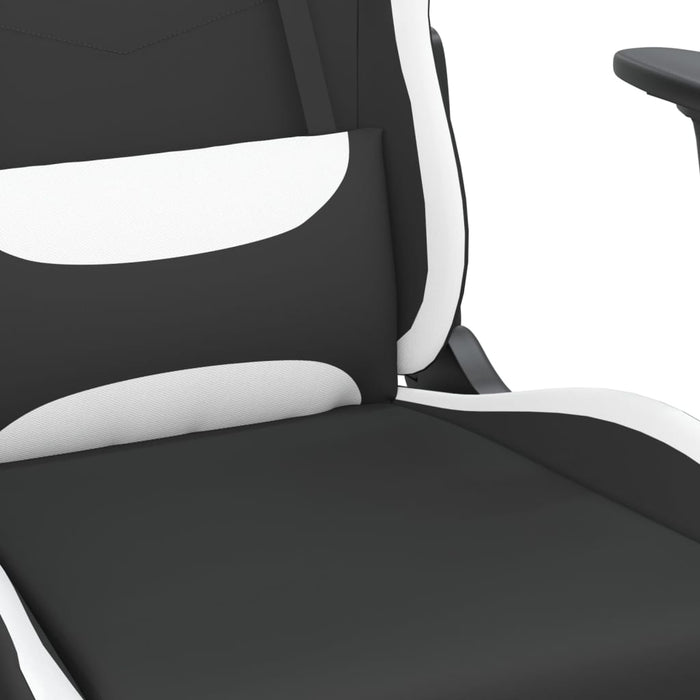 Scaun de gaming cu suport picioare, negru și alb, textil WALTI