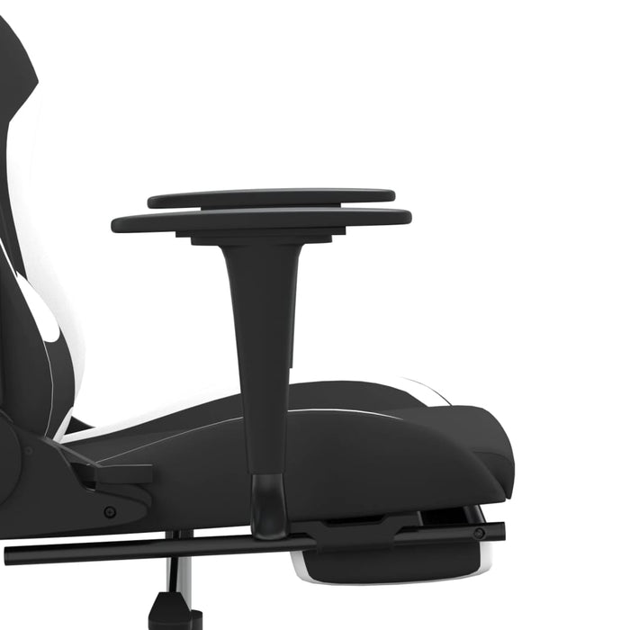 Scaun de gaming cu suport picioare, negru și alb, textil WALTI