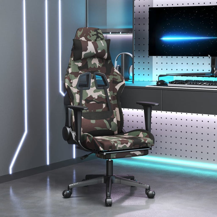 Scaun de gaming cu suport picioare, camuflaj și negru, textil WALTI