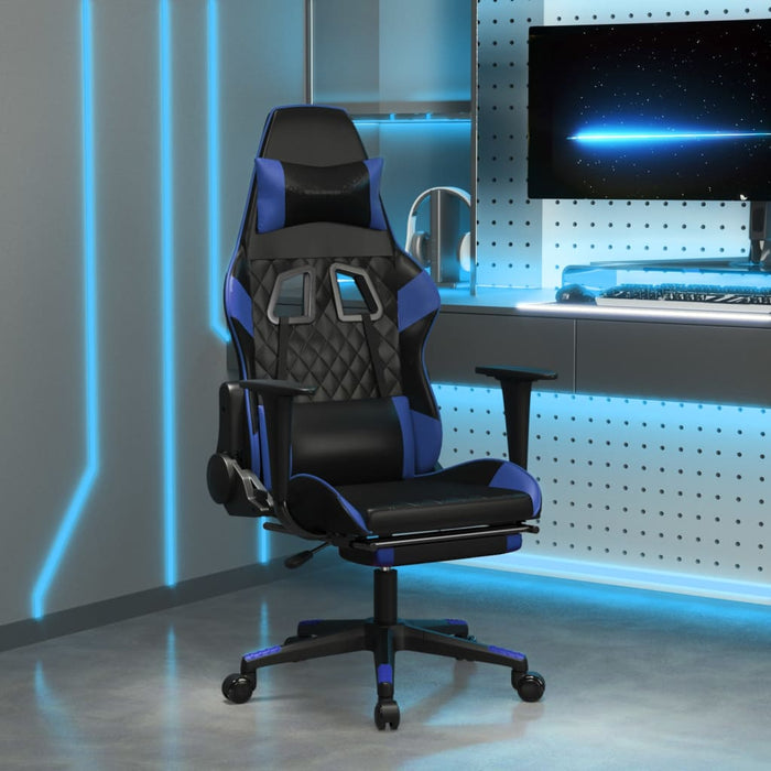 Scaun de gaming cu suport picioare, negru/albastru, piele eco - WALTI WALTI