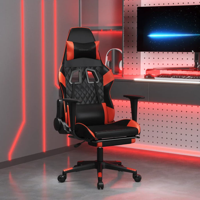 Scaun de gaming cu suport picioare, negru/roșu, piele ecologică - WALTI WALTI