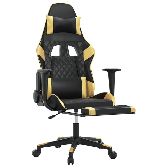 Scaun de gaming cu suport picioare negru/auriu, piele ecologică - WALTI WALTI