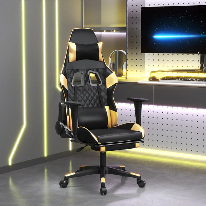 Scaun de gaming cu suport picioare negru/auriu, piele ecologică - WALTI WALTI