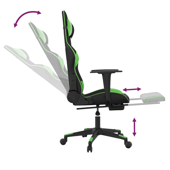 Scaun de gaming cu suport picioare negru/verde, piele ecologică - WALTI WALTI