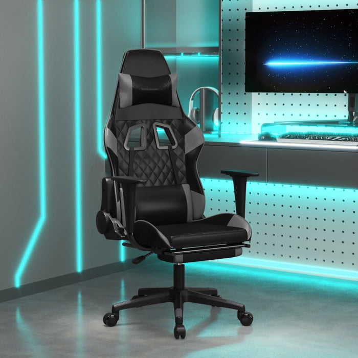 Scaun de gaming cu suport picioare, negru/gri, piele ecologică - WALTI WALTI