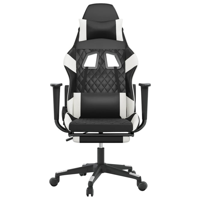 Scaun de gaming cu suport picioare, negru/alb, piele ecologică - WALTI WALTI