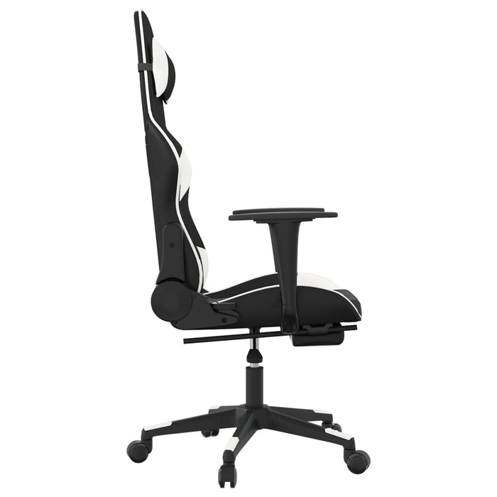 Scaun de gaming cu suport picioare, negru/alb, piele ecologică - WALTI WALTI