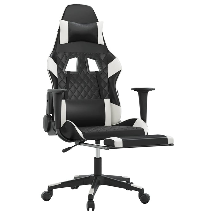 Scaun de gaming cu suport picioare, negru/alb, piele ecologică - WALTI WALTI
