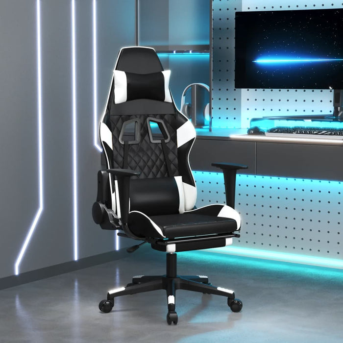 Scaun de gaming cu suport picioare, negru/alb, piele ecologică - WALTI WALTI