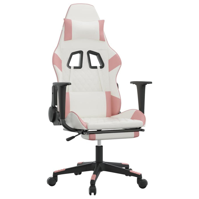Scaun de gaming cu suport picioare, alb/roz, piele ecologică - WALTI WALTI