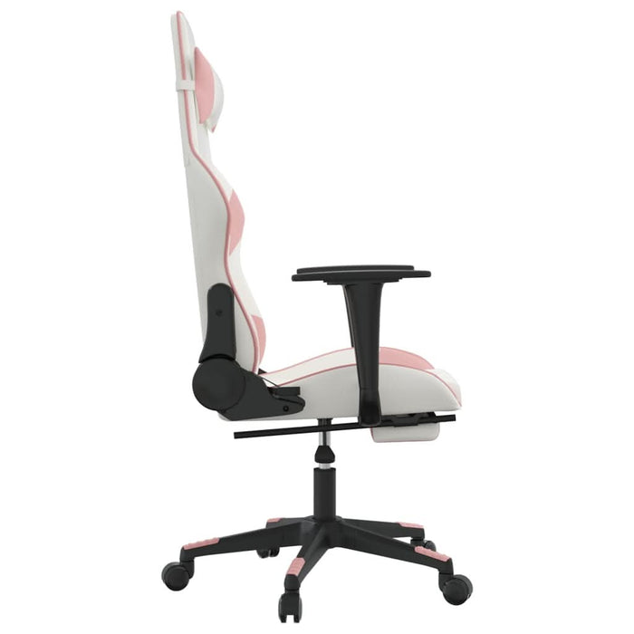Scaun de gaming cu suport picioare, alb/roz, piele ecologică - WALTI WALTI