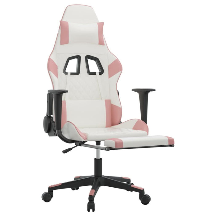 Scaun de gaming cu suport picioare, alb/roz, piele ecologică - WALTI WALTI